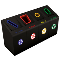 Cos gunoi metal colectare selectiva Negru, 4*33L