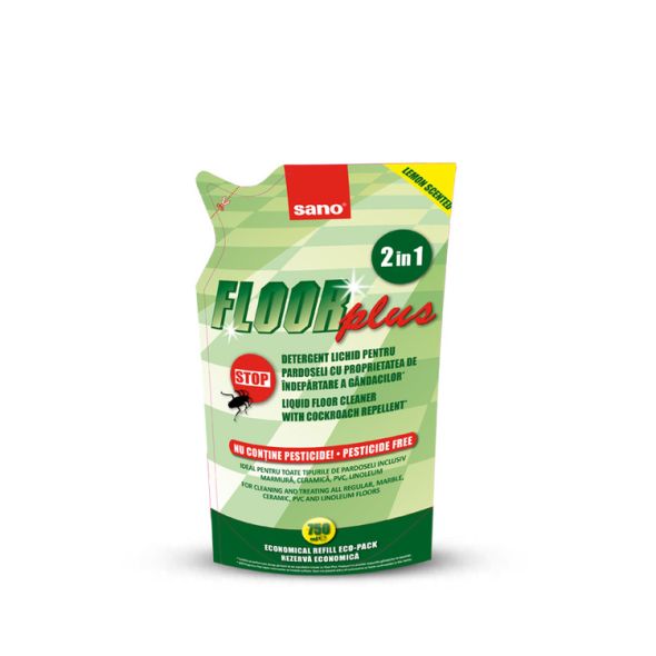 Rezerva economica detergent pentru pardoseli tip refill, curata, parfumeaza si respinge insectele, 750 ml, SANO Floor Plus