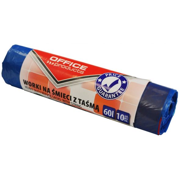 Saci menaj premium 60L, cu snur, 57 x 72cm, 17 microni, 10buc/rola, Office Products - albastri