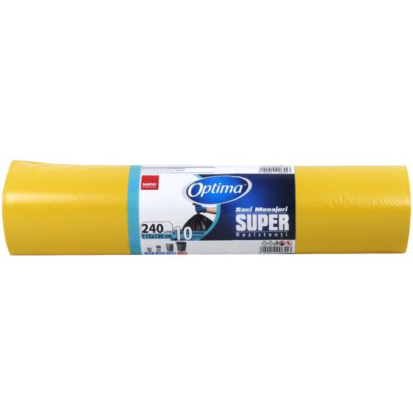 Saci menajeri 240 litri, 10 buc/rola, SANO Optima - galbeni