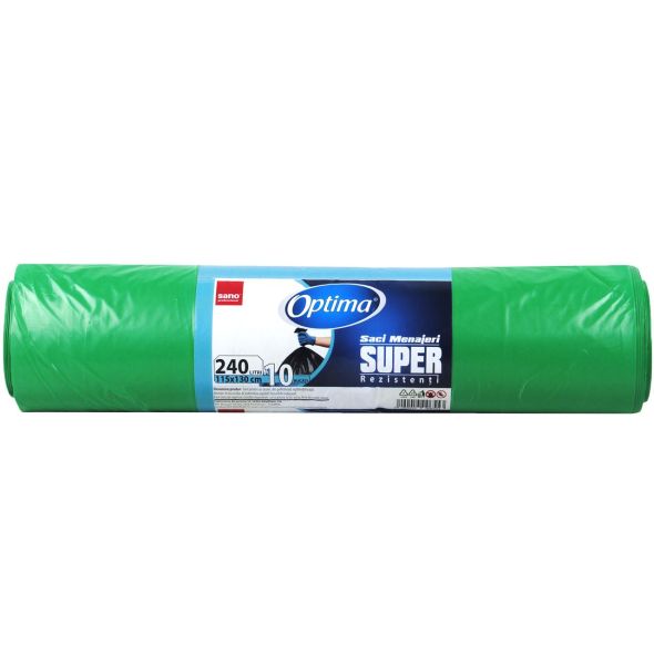 Saci menajeri 240 litri, 10 buc/rola, SANO Optima - verzi
