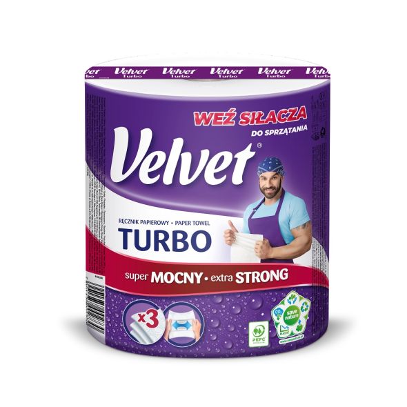 Rola prosop hartie alba, 3 straturi, 330 portii, rezistent si superabsorbant, VELVET Turbo